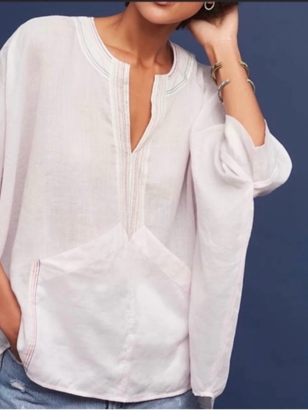 AKEMI+KIN|ANTHROPOLOGIE Martinique Embroidered Poncho Top, Size Medium/Large.